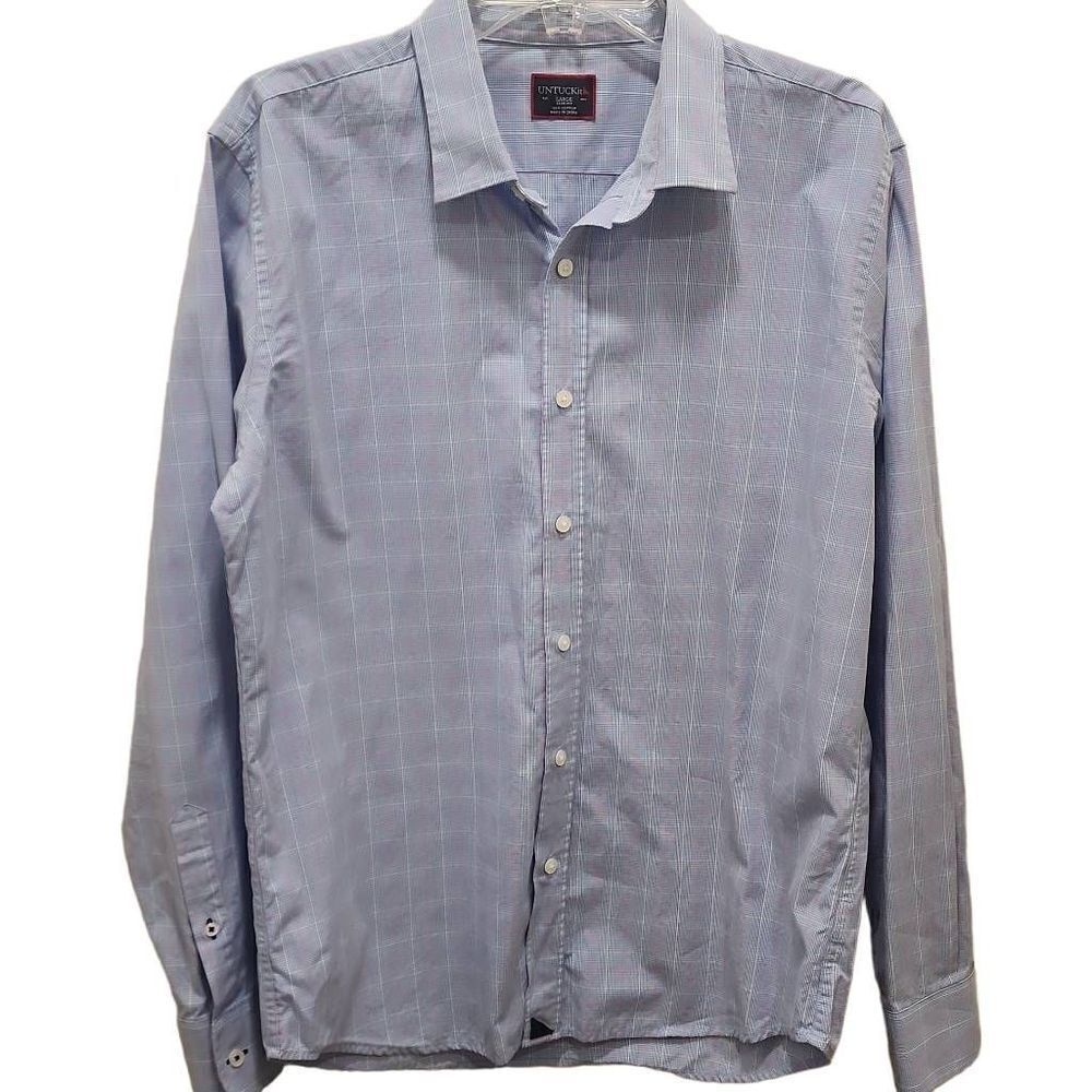 UNTUCKit Slim Fit Men's Size Large 100%Cotton  Blue/Pink Windowpane Plaid Long S